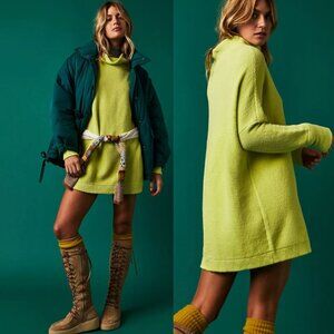 BNWT FREE PEOPLE Ottoman Slouchy Tunic Sweater Sz S Celery Green Oversized Boho